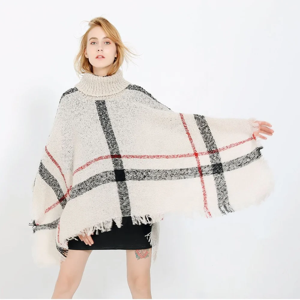 Landfond Ladies Hooded Cape with Fringed Hem Crochet Poncho Polyester Classic Winter Shawls Woven Patterns Women Adult 10 Pcs