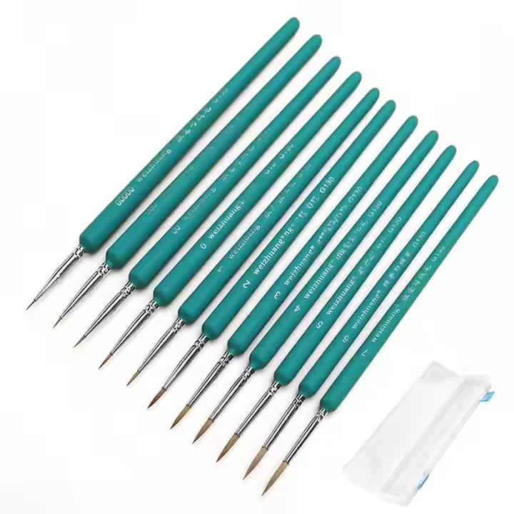 high quality tiny tip nylon oil water color wood handle brush pen