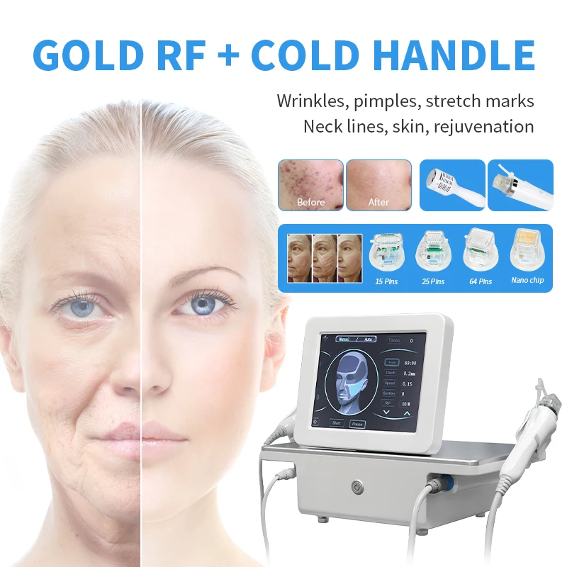 Portable 2 IN 1 10 25 64 Pins Skin Tightening Rejuvenation Wrinkle Stretchmark Removal Rf Fractional Gold Microneedle Machine