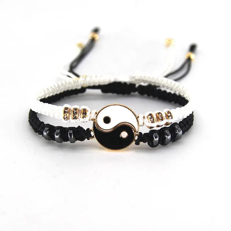 Прямая Продажа с фабрики Yin Yang Tai Chi тканый браслет для Дружбы Ручной Работы Регулируемый Шарм пара веревочный влюбленных подарок