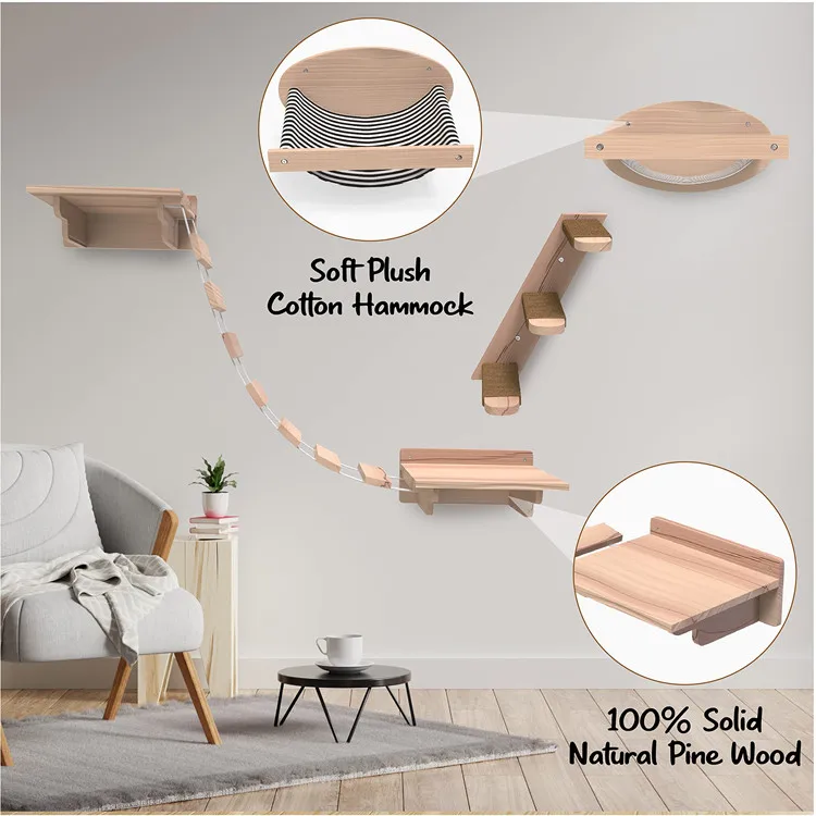 Mounted Solid Wood Cat Shelf  Wall Hammock Pet Furniture Perches Shelf Cat Hammock Wall
