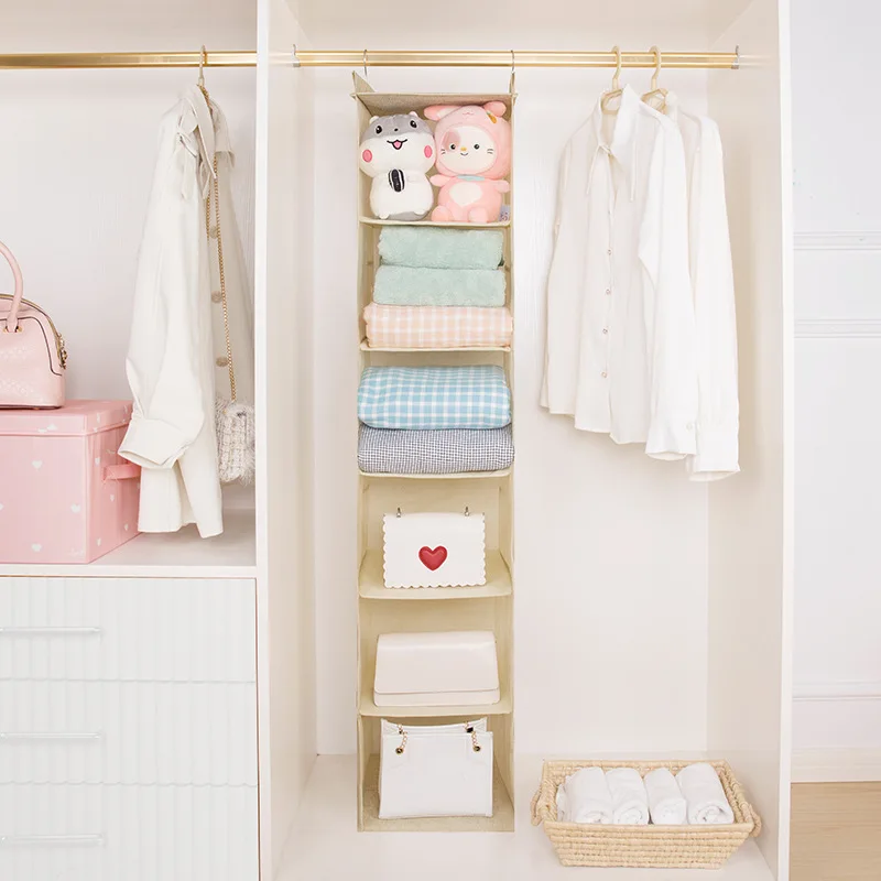 Hanging Cotton And Linen With PP Board Wardrobe Storage Box Bag Sundries Clothes Savings Foldable Multilayer Closet Hanging Bag
