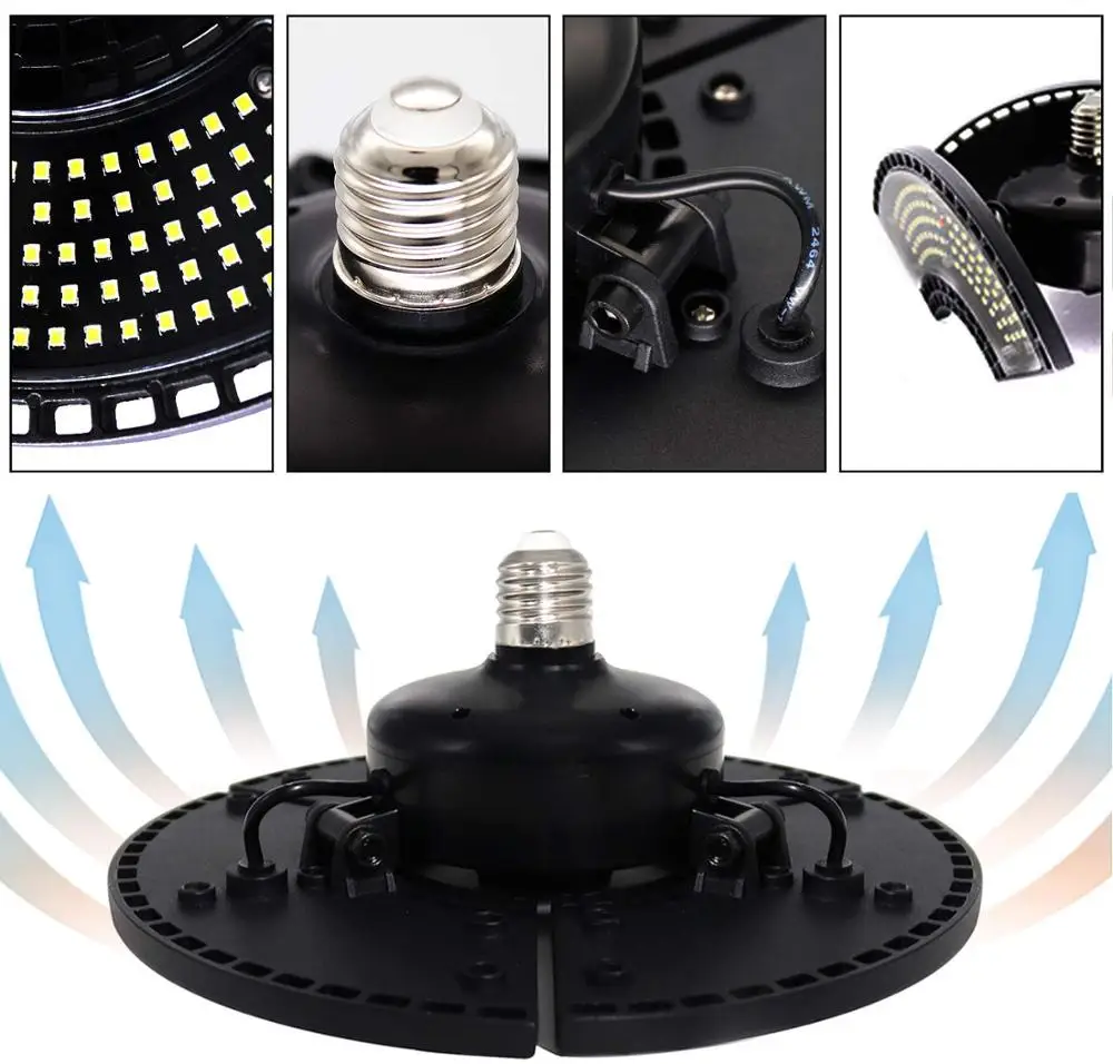 100W Deformable LED Shop Lights for Garage  , 12000LM  IP65 waterproof UFO LED High Bay Light LED Garage Lights