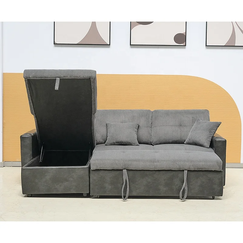 Corduroy Fabric And Synthetic Leather  Upholstered Sofa Bed Living Room Sofa Bed With Cupholders Foldable Sofa Couch Furniture