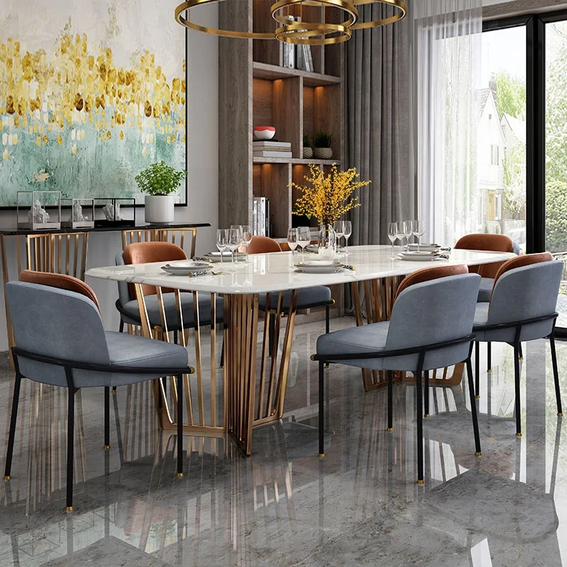 Modern marble top dining table and fabric dining chairs for modern dining table set