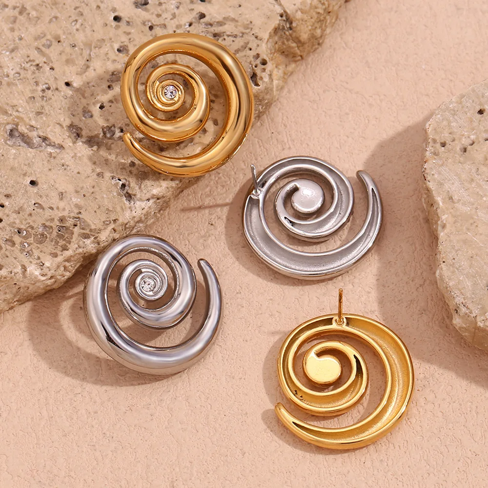 Summer Designer Stainless Steel 18K PVD Gold Plated Fashion Jewelry Spiral Winding Zircon Stud Earrings For Women
