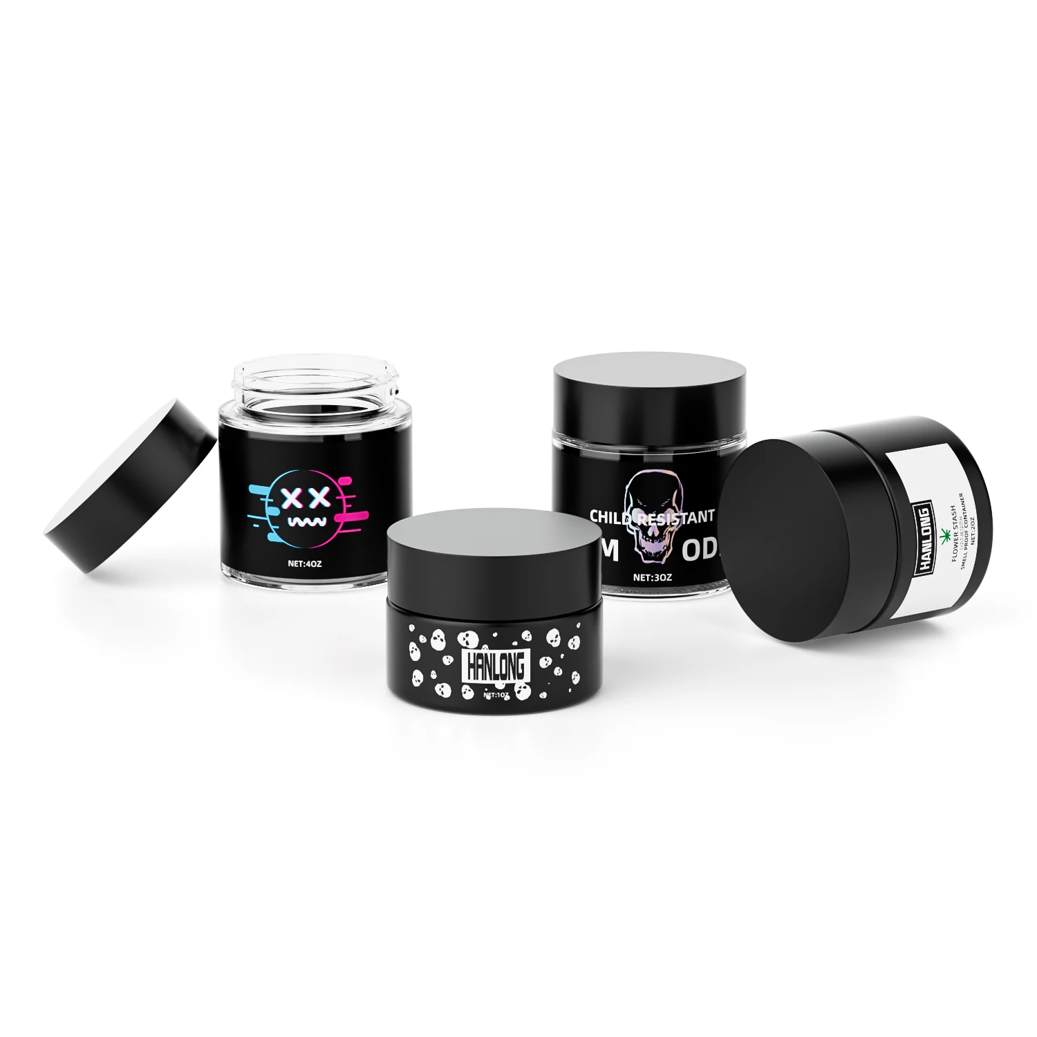 1oz 2oz 3oz 4oz round storage stash jar flower buds airtight smell proof child proof container child resistant glass jar