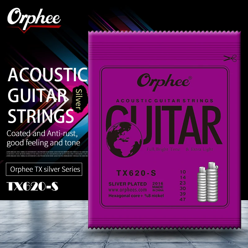 Orphee струны для акустической гитары яркого тона и с серебряным покрытием