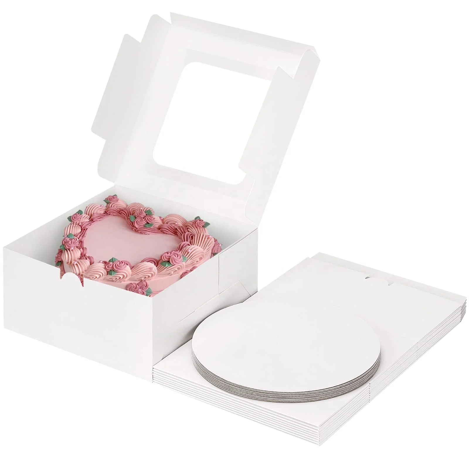 XJH Customize Cardboard Take Away Food Paper Cake Box with Clear Window Cupcake Cake Folding Box for Packaging