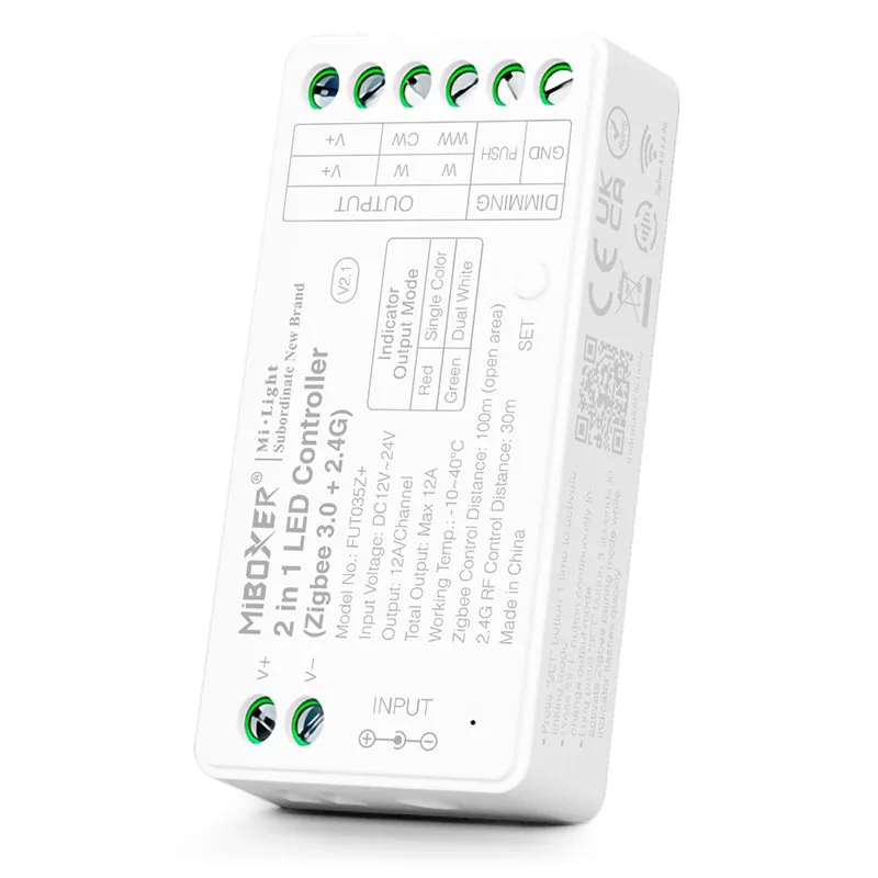 FUT035Z+ 2 in 1 LED Controller Zigbee 3.0 2.4G Brightness and Color Temperature Adjustable Output Mode