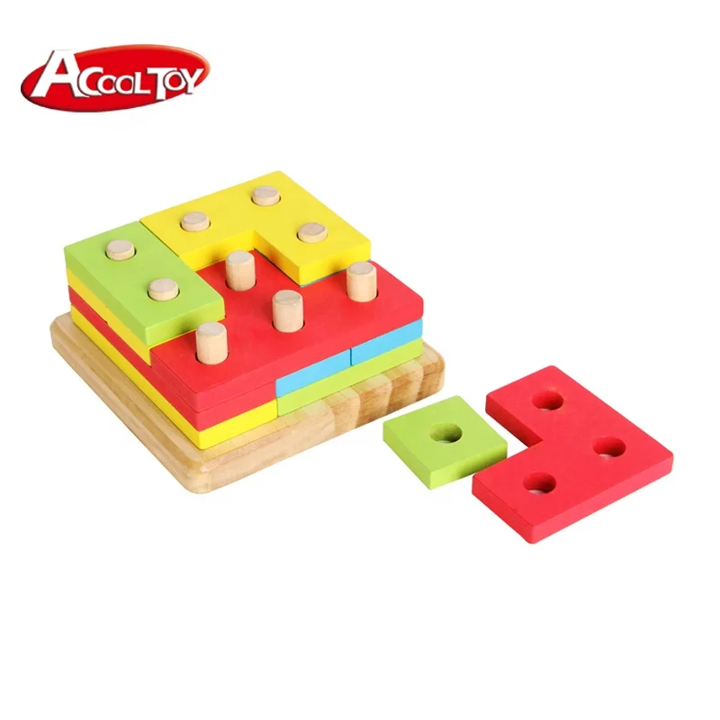 4 in 1 wooden building block toys Montessori geometric paired board early learning educational toys