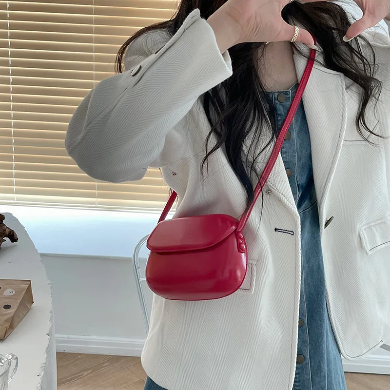 Women Crossbody Bag Solid Color Mini Shoulder Bags Saddle Vintage PU Leather Summer All-match Korean Style Fashion Simple Brand