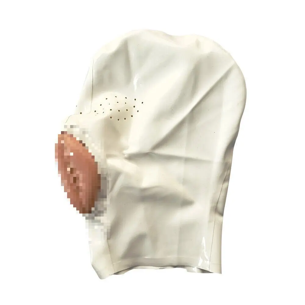 Latex Mask Halloween Party Role Play Full Face Head Hood BDSM Fetish Black Latex Hood Mask with Vaginal Hole Men Cup