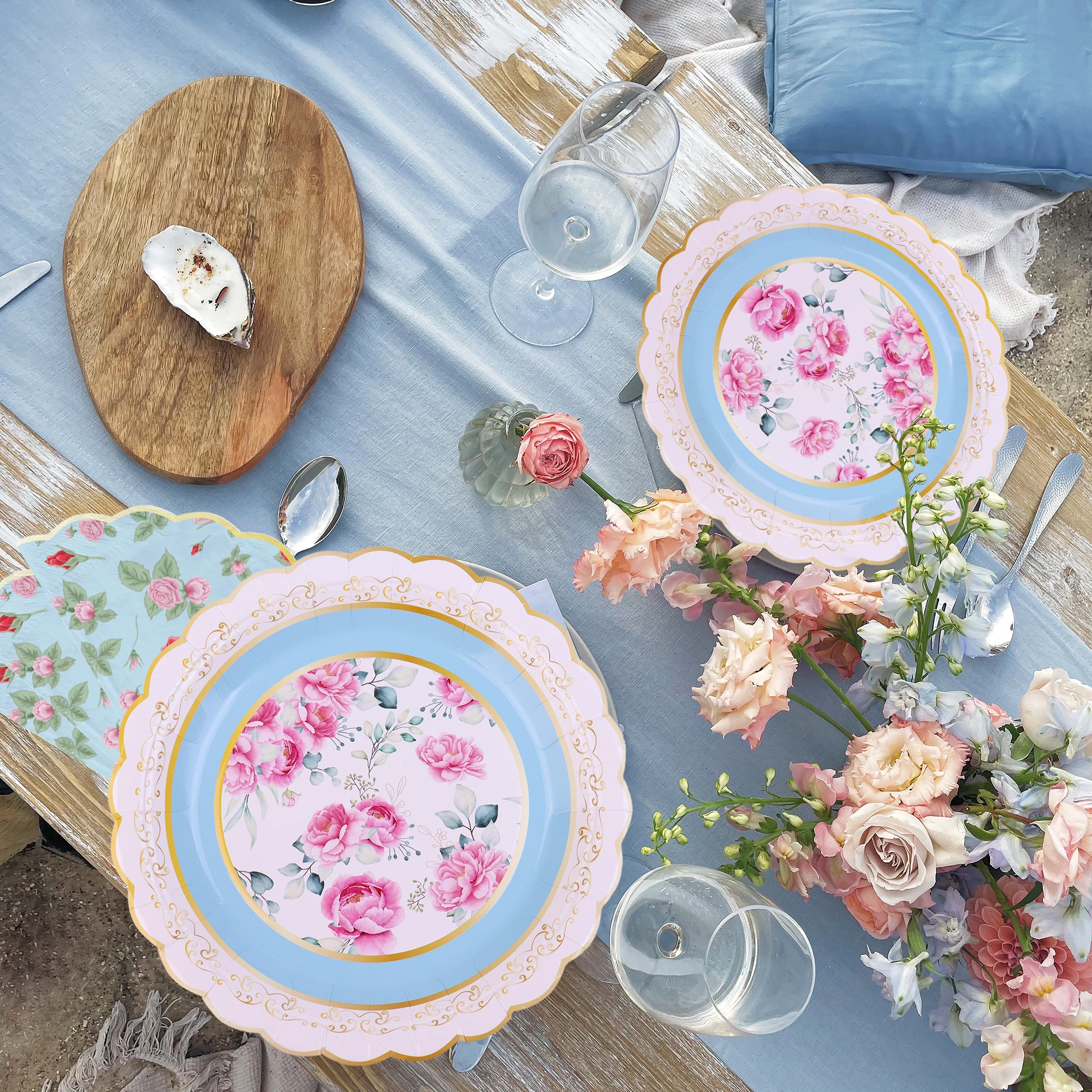 Pafu New Arrival  Party Supplies Serve 16 Kids Birthday Tableware Set  Spring Flowers Tea Party  Paper Plates, Cups, Napkins