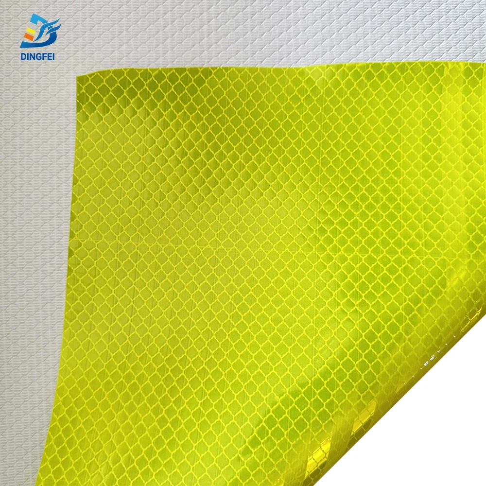 Fluorescent Yellow EN12899 RA Class RA2 Micro Prismatic Adhesive Reflective Sheeting with Mesh Backing
