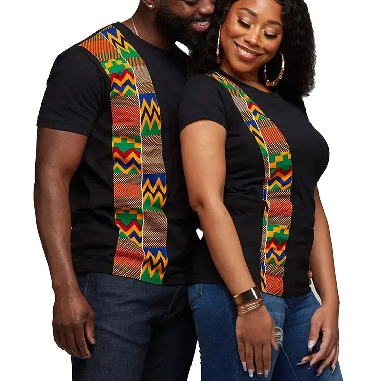 Wholesale Couple Black Tshirt Camiseta Yarn Printed Branded T-shirt Heat Transfers 100% Cotton Unisex African T Shirt