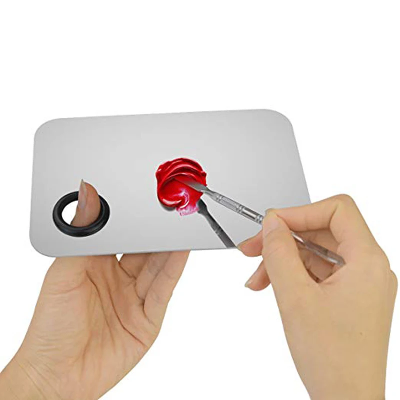 Stainless Steel Cosmetic Square Makeup Mixing Palette And Spatula Nail Art Tool Set