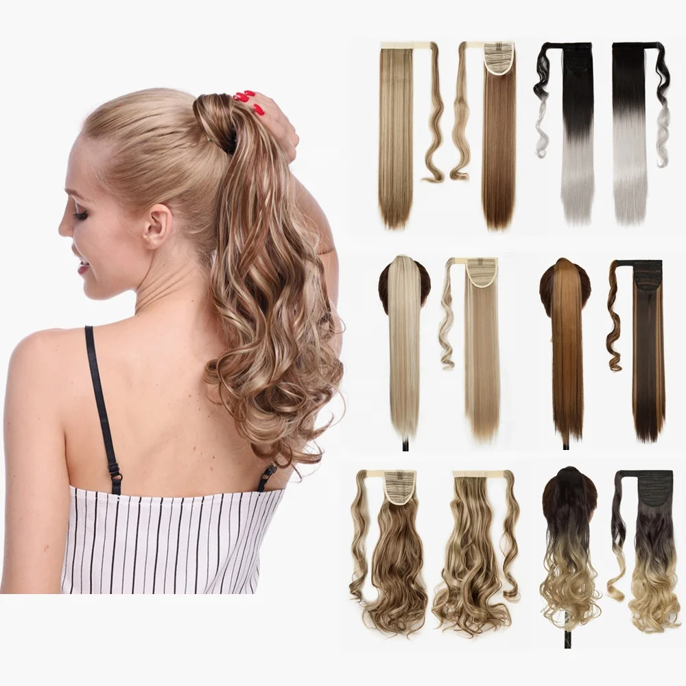 Смешанный коричневый Светлый пианино цвет синтетическая обертка вокруг конского хвоста Омбре седые волосы Удлинитель на клипсе для конского хвоста искусственный конский хвост