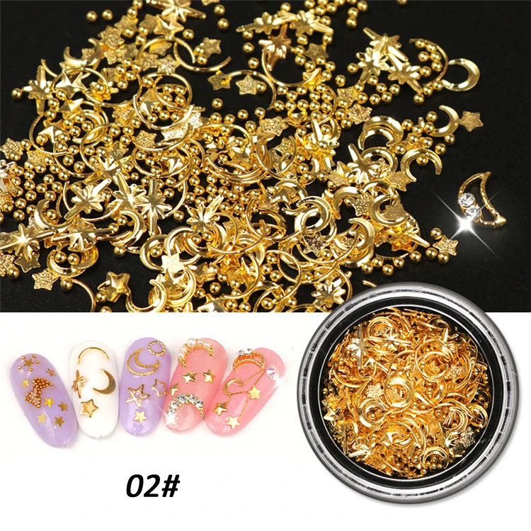 9 Designs 3D Mix-shape Glass Rhinestone Pearl Metal Alloy Star Moon Nail Jewelry Decoration Rivet