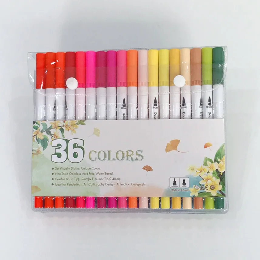 Hot Selling Color Fineliner Dual Tip Watercolor Brush Pens Drawing Painting Art Marker Pen Set