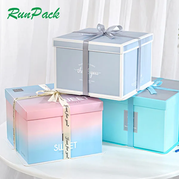 Custom Logo Printing Decorative Fancy Cake Boxes Roll Cake Box Square Foldable Gradient Color Paper Birthday Cake Box