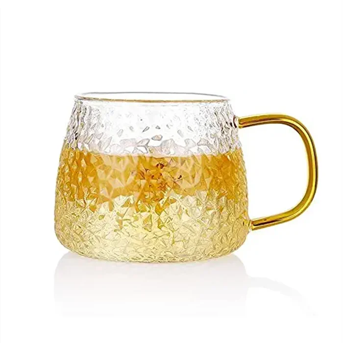 Heat-Resistant Hammer High Borosilicate Glass Tea Cup With Gold Handle For Household Beer Juice Mug