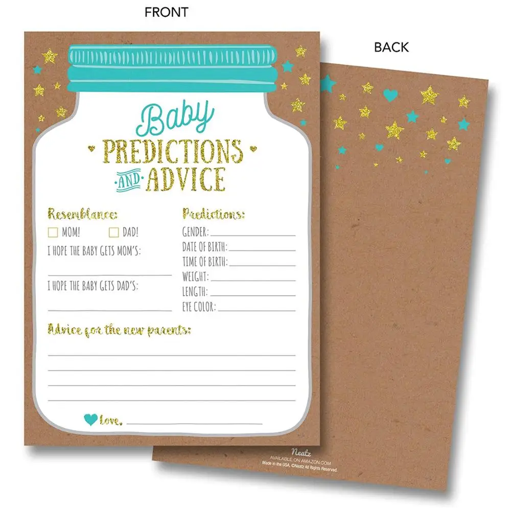 50 mason jar gender neutral boy or girl  baby shower prediction advice cards for baby shower decorations or games