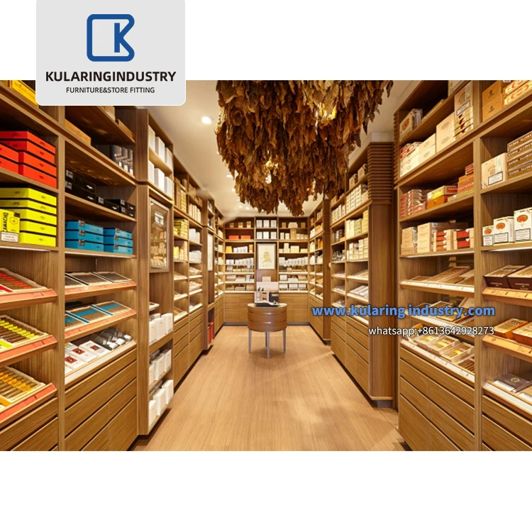 Vintage Customized Display Cigar Humidor Smoke Retail Store Furniture Lighting Tobacco Floor Stand Glass Cigar Display Cabinet