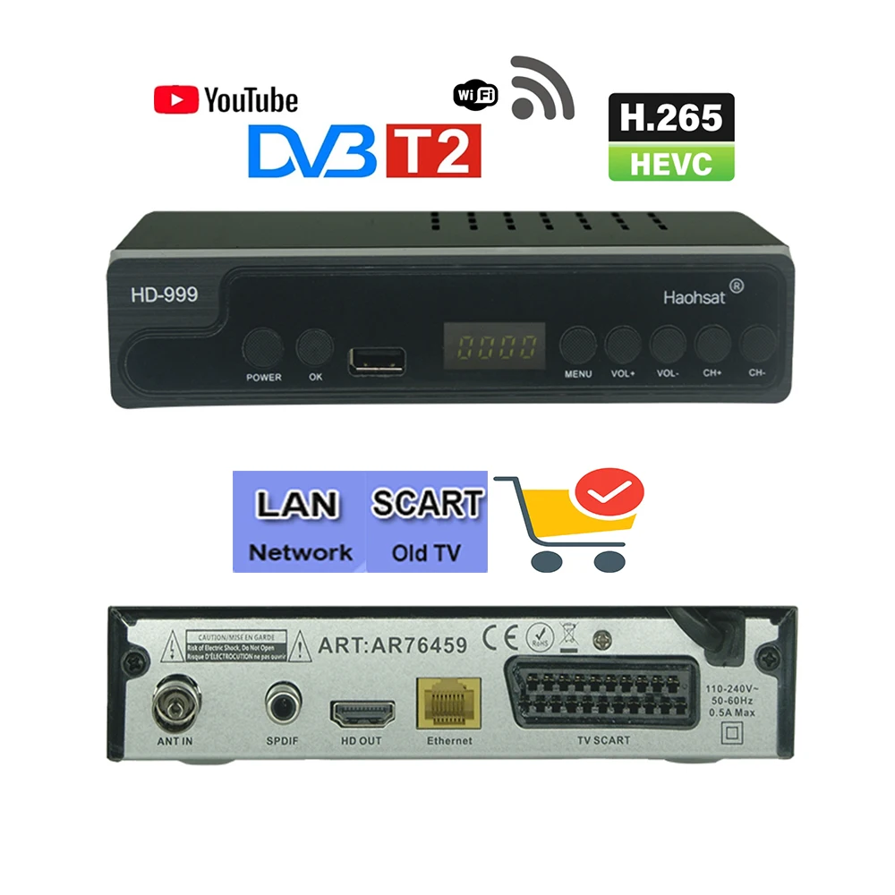 Haohsat Dvb T2 Digital TV Tuner Terrestrial Receiver 1080P HD H.265 HEVC Youtube Italy Germany USA France Europe Set Top Box