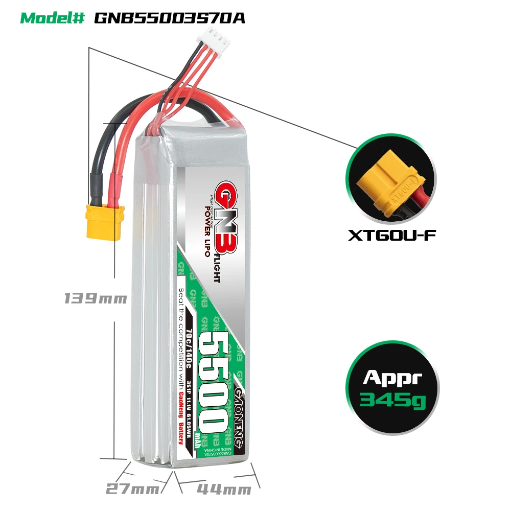 GNB GAONENG 5500mah 3S 11 1 V 70C 140C XT60 RC Air Drone LiPo battery High разряд C Рейтинг производительности вертолета