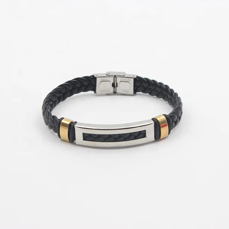 Stainless steel and plating Gold Accessory Braided Leather Bracelet For Men