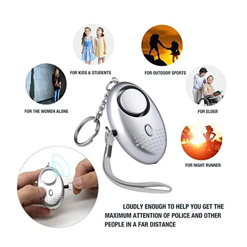 Wholesale 140db Siren Song Security Keychain Round Police Approved Electronic Reminder Personal Alarm for Night Worker Girls