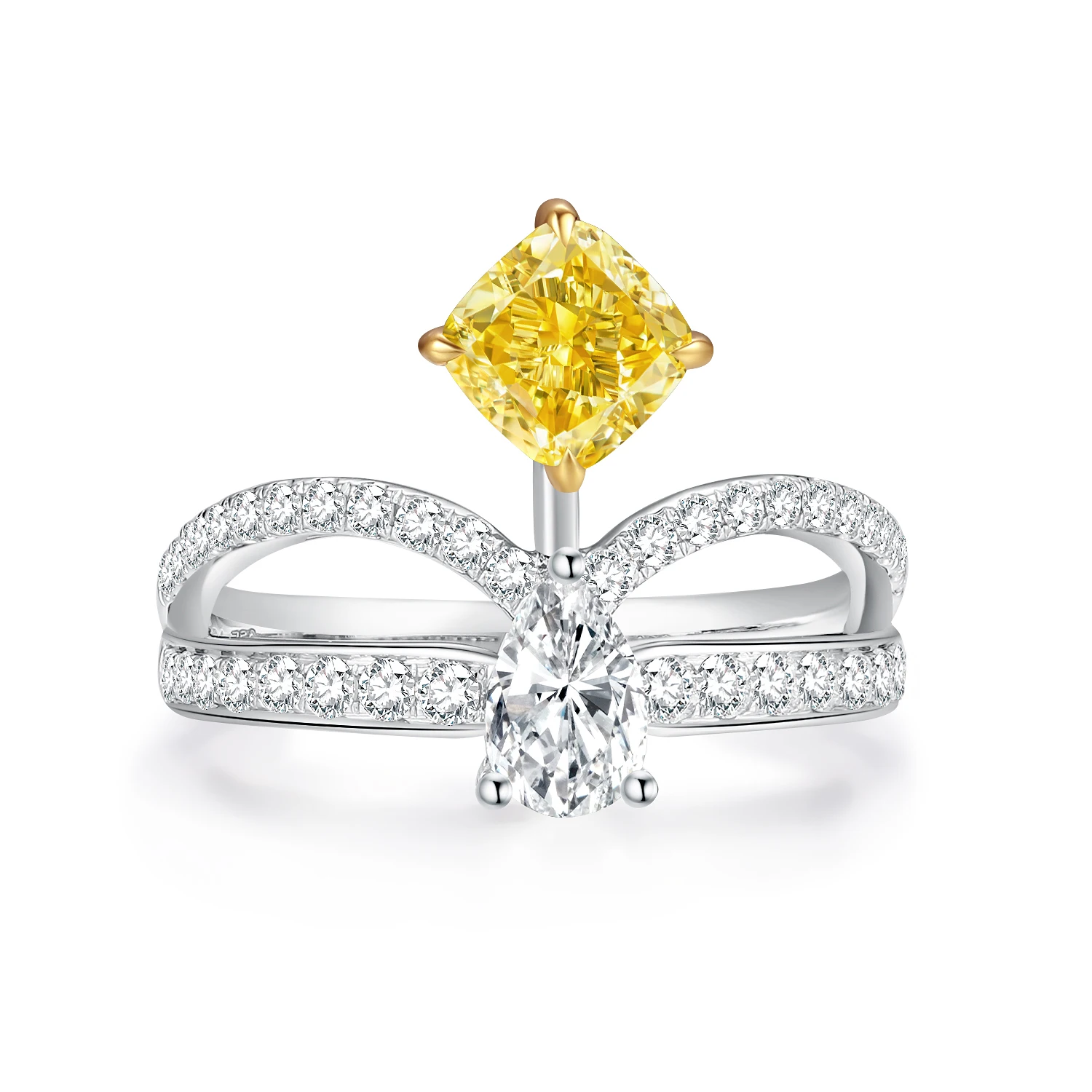 Abiding High Quality 18K Gold Princess Crown-Shape Ring Yellow White Lab Diamond Cocktail Ring for Wedding Bridal Dinner Party
