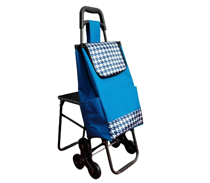 Shopping Trolley With 6 wheels With Chair Small Load Weight Newest Steel Tube Design Customized Pattern Cheap Aluminum Light