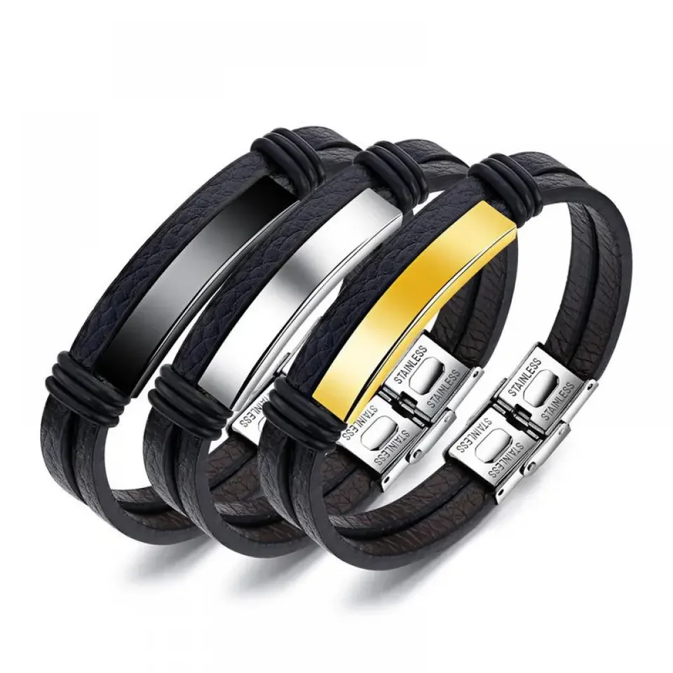 High Quality Stainless Steel Jewelry Magnetic Clasp Custom Bar Braided Bead Tiger Eye Agate Leather Bracelet For Men