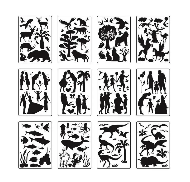 16 Pack Mandala Dot Painting Kids DIY Cartoon Pattern Wall Stencil Sets