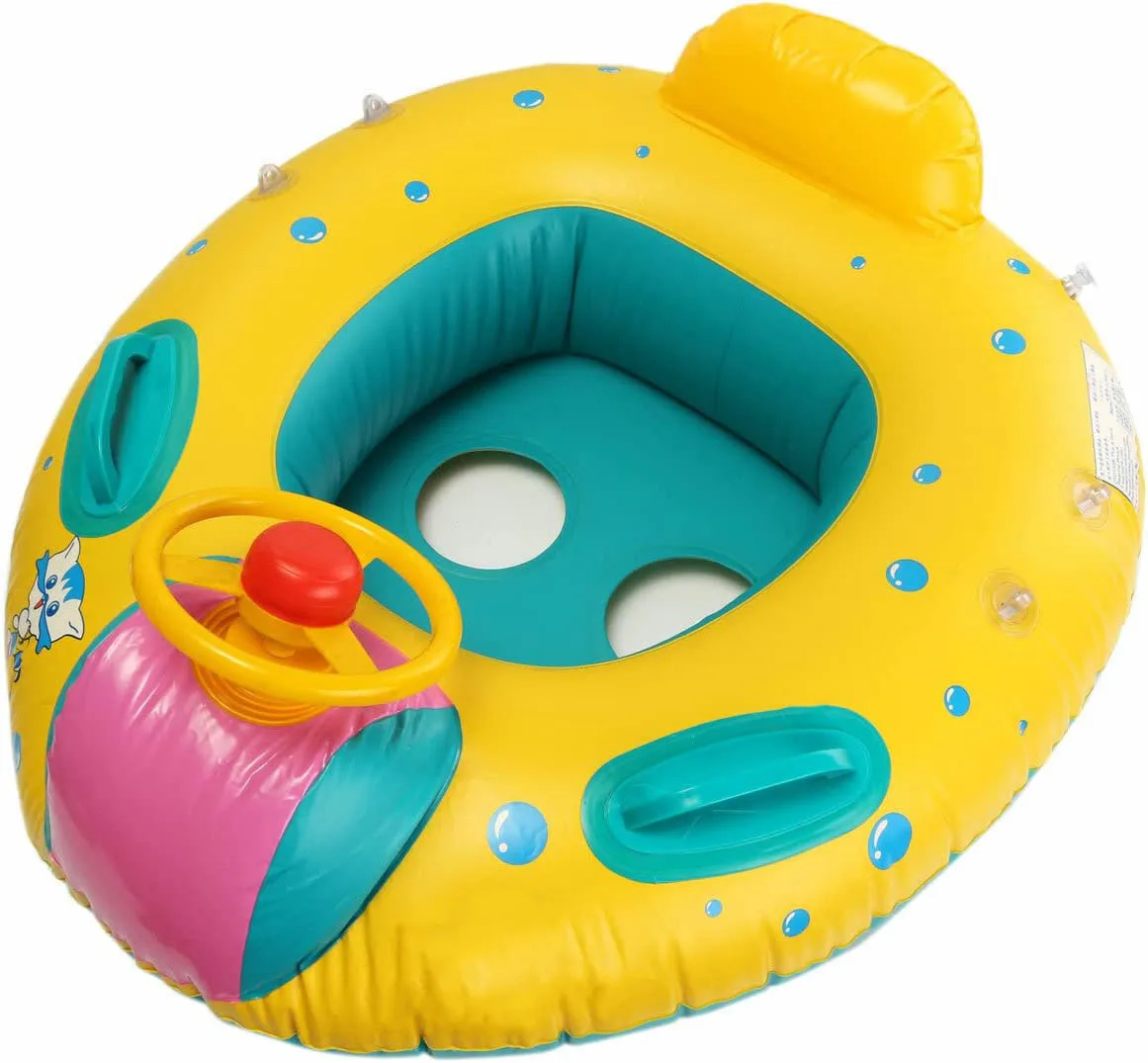 Baby Inflatable Swimming Float Ring PVC Lying Water Seat Boat Sunshade Pool Mattress with Canopy Kid Gift for Kids