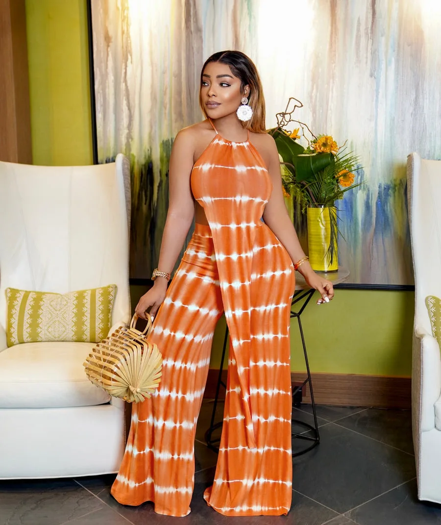 2022 summer new halter straight pants two piece tube set printed trousers wide leg pants suit women