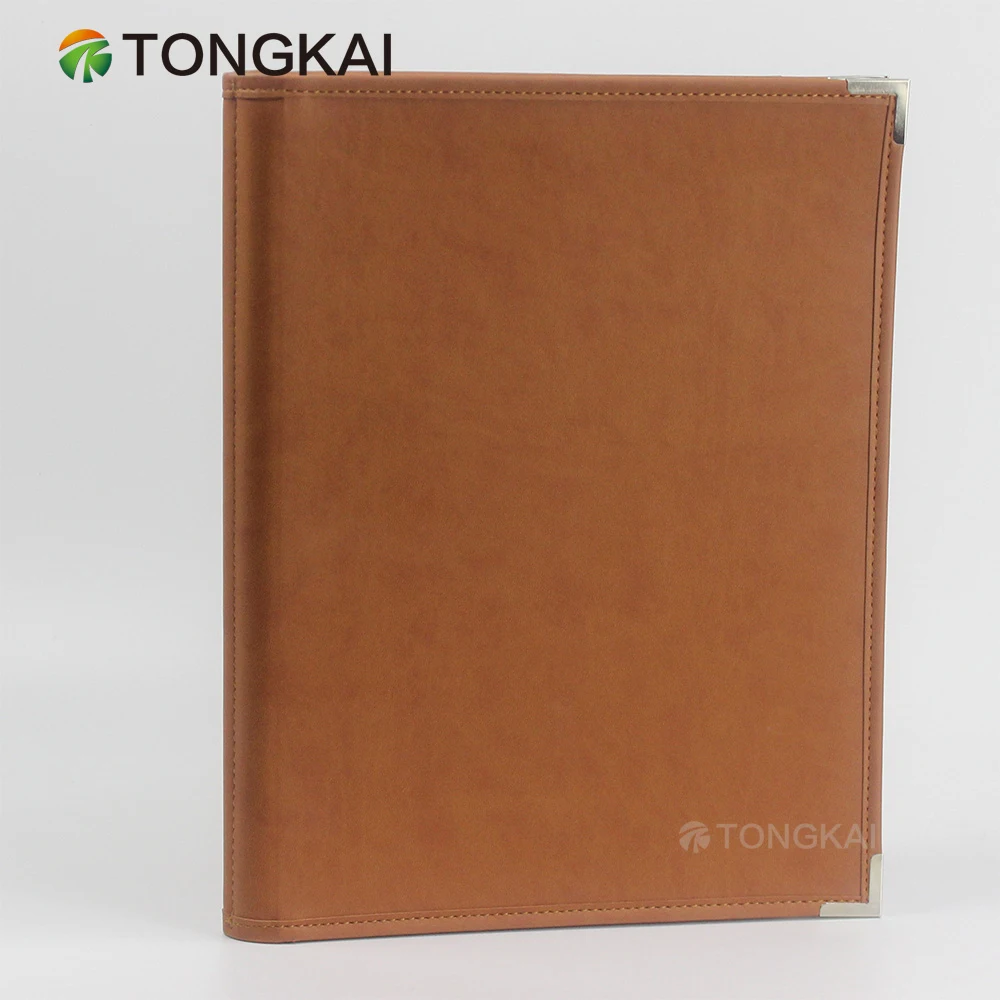 Fancy Metal Corner PU Leather Folder A4 Restaurant Menu Card Holder