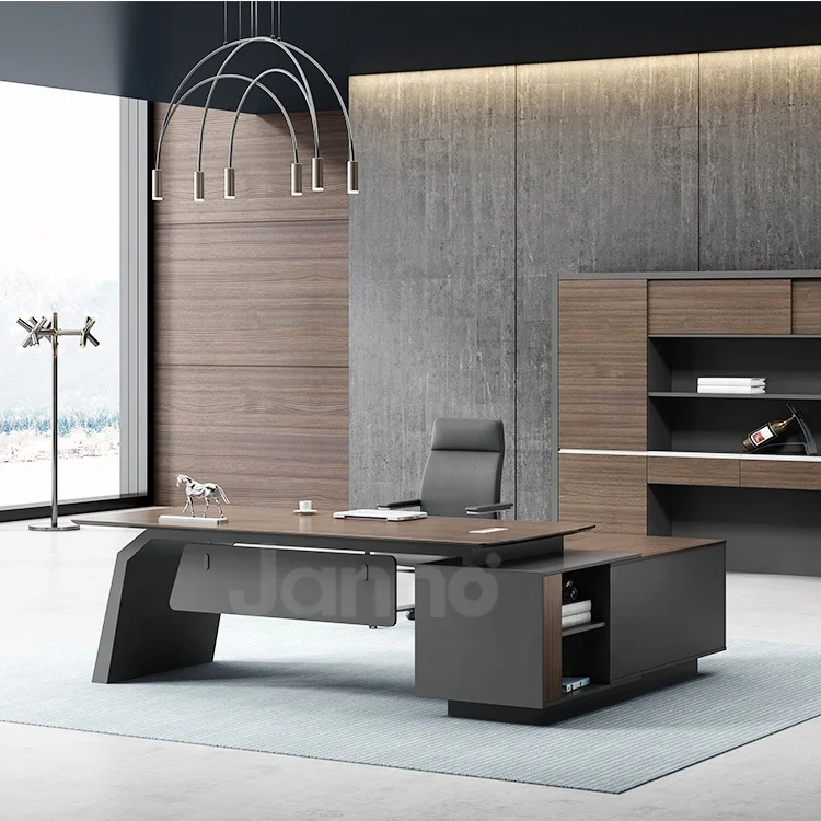 Лидер продаж высококачественный стол L-образной формы деревянный офисный с книжной полкой