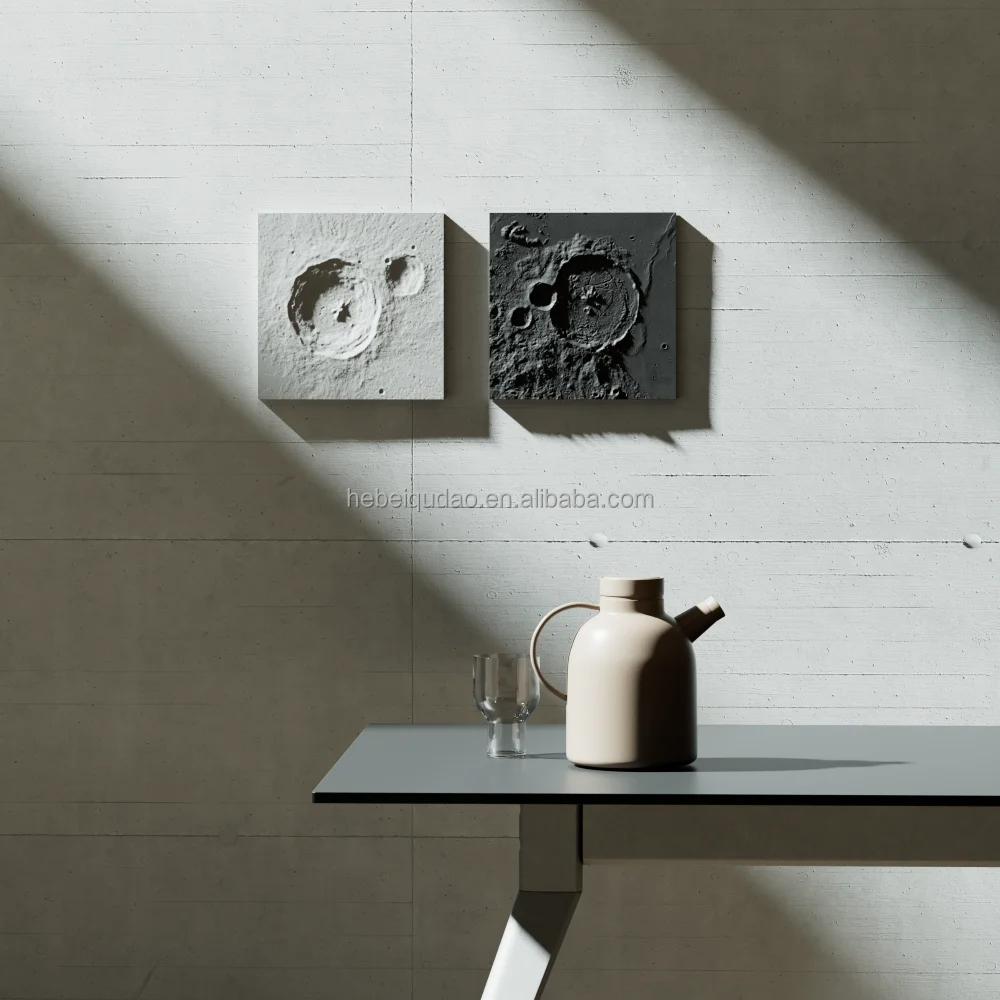 Light Luxury Square Concrete Relief Moon Texture Painting Home Bar Office Wall Desktop Decoration Painting