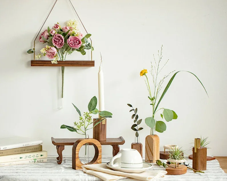 Handmade vase dried flowers Wall decor Wall art Wooden Hanging vase