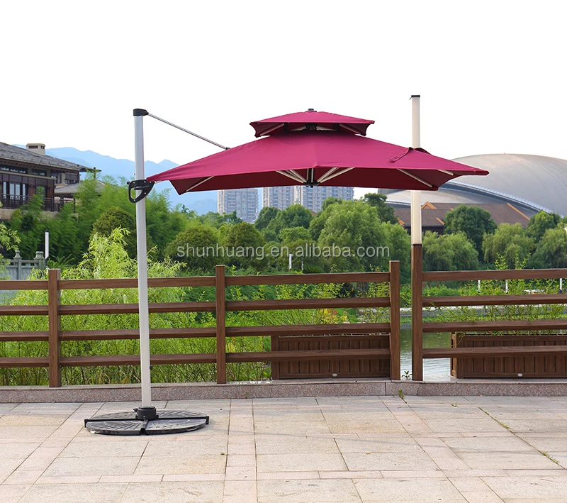 Ветрозащитный открытый пляжный зонт квадратный двойной Римский Зонт с мраморной основой