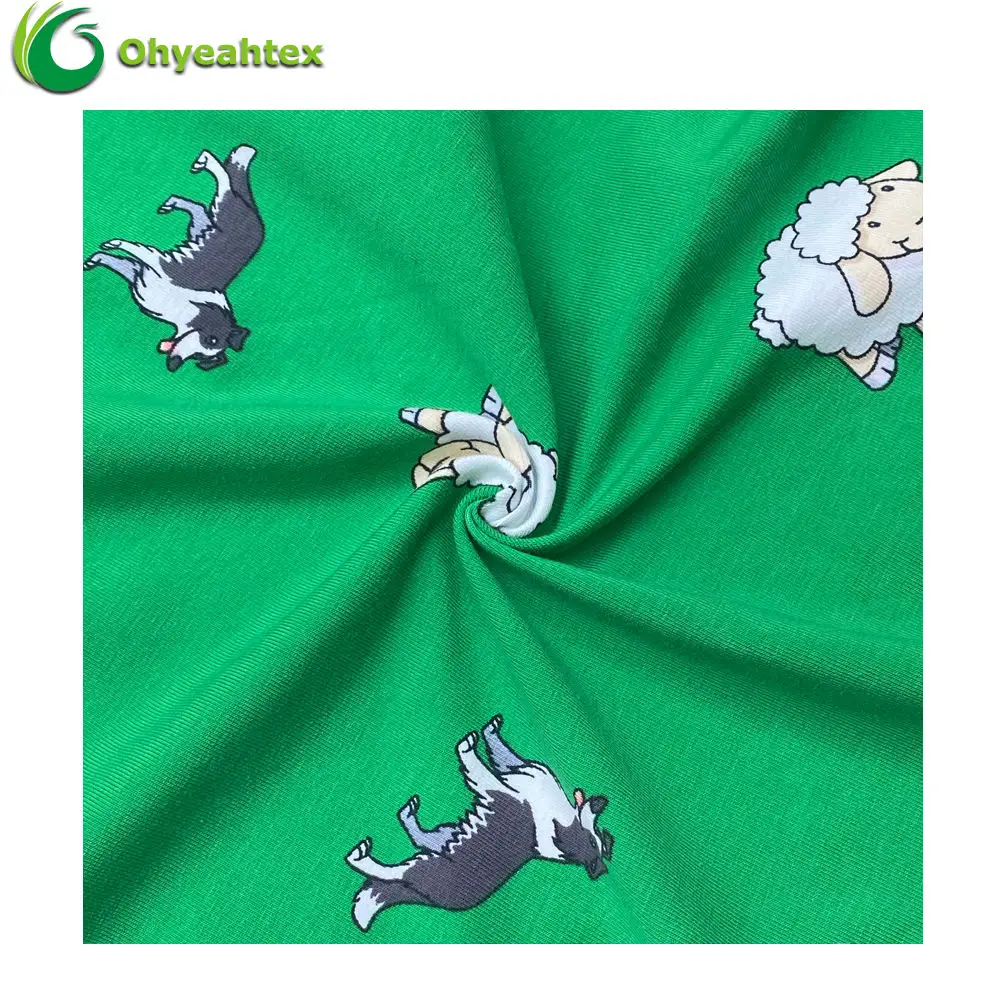 Oeko-Tex Knitted Printed 220GSM 90% Cotton 10% Spandex Jersey Fabric For Tshirts