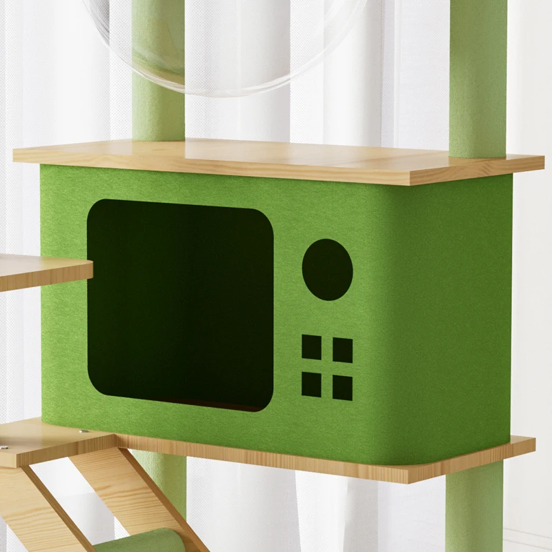 Factory discount green wooden sisal scratching cat tree condo with pet house pet toys large scratcher wooden cat tree tower