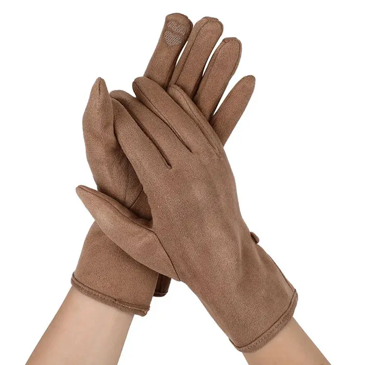 Плотные зимние замшевые перчатки, женские бархатные теплые ветрозащитные перчатки с пальцами для сенсорных экранов, велосипедные перчатки для вождения