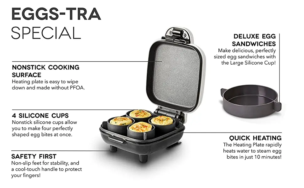 Deluxe Sous Vide Style Egg Bite Maker with Silicone Molds for Breakfast Sandwiches, Healthy Snacks or Desserts