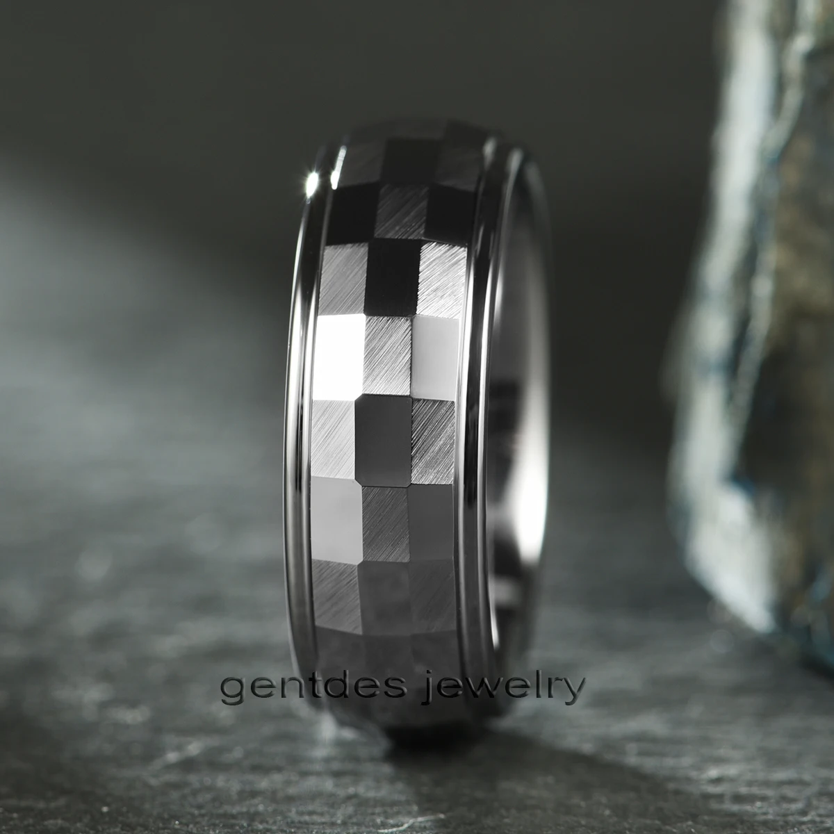 Gentdes Jewelry 8MM Men Jewelry Silver Faceted & Brush Finish Wedding Band Tungsten Carbide Steel Ring