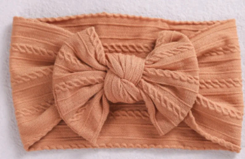 Customized Newborn Elastic Children Baby Nylon knit Headband Turban Bow&Knot Soft Cable Nylon Kids Hair Accessories