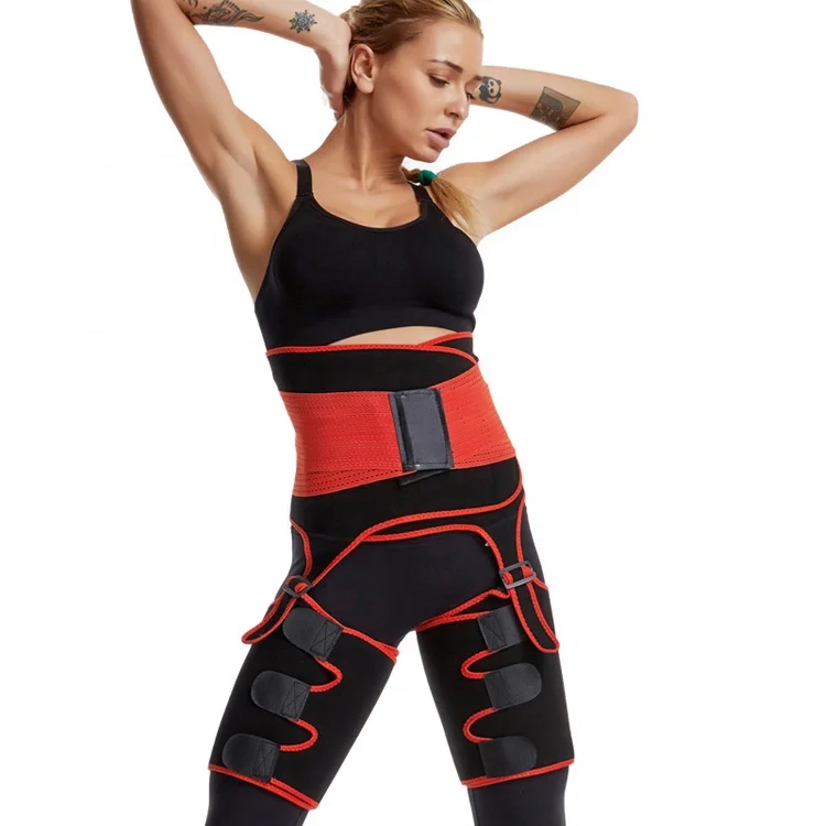 Neoprene high quality 3 in 1 body shaper tummy control thigh leg trimmer waist trainer with butt lifter logo and straps